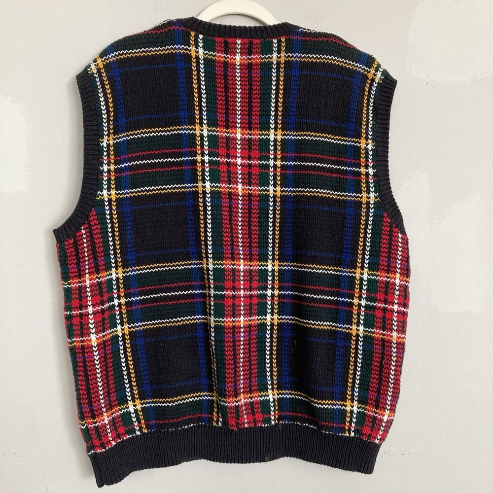 Vintage GAP Plaid Tartan Knit Vest XL Black Cotton Multicolor 90’s Streetwear - Picture 4 of 7